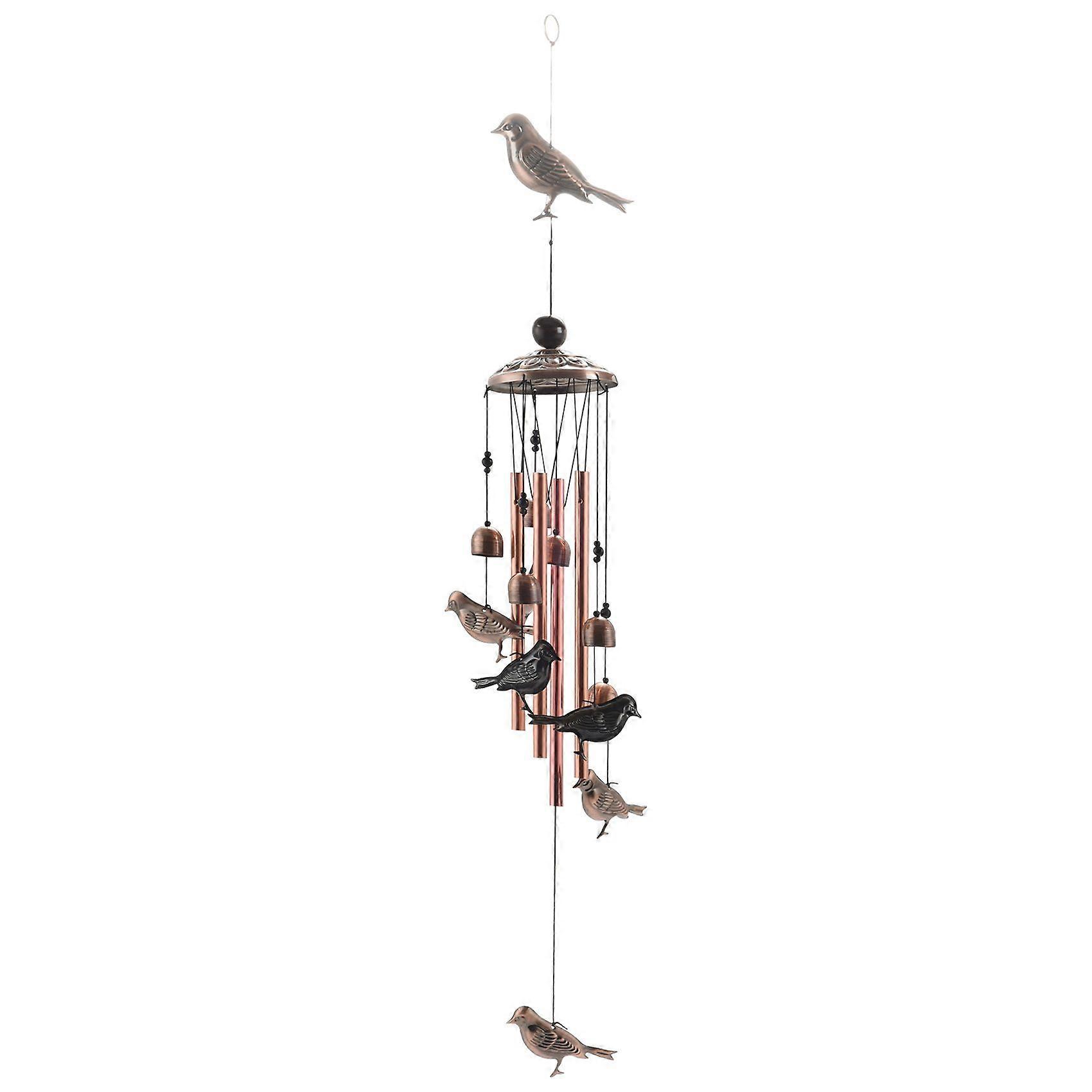 Bird Wind Chimes Waterproof Metal Wind Bells with 4 Aluminum Tubes 6 Bells Romantic Wind Chime for