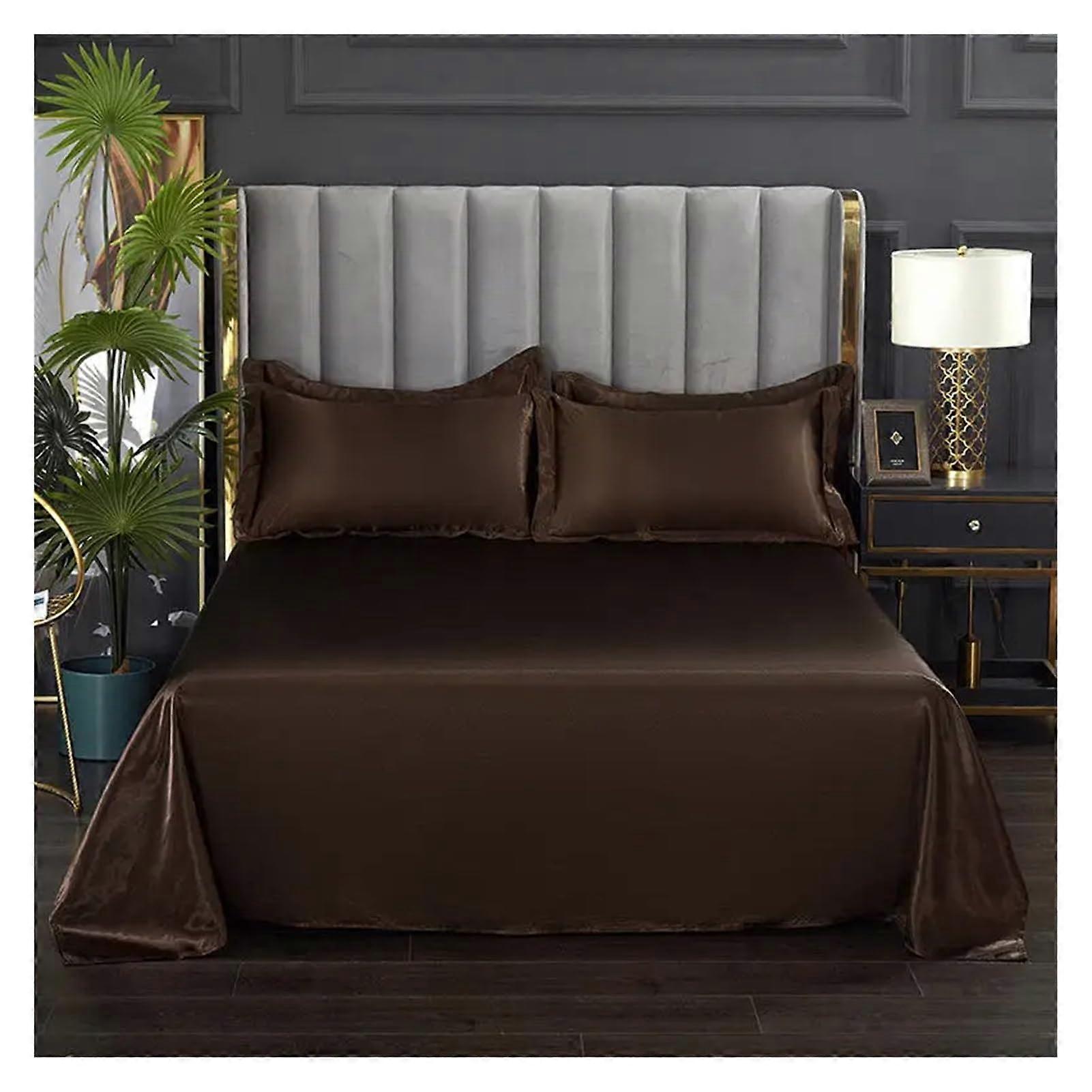 Silk Bed Sheets 1 Pc Ice Silk Cooling Satin Smooth Flat Sheet 250x230cm 98x90in Color10 For Double Bedding