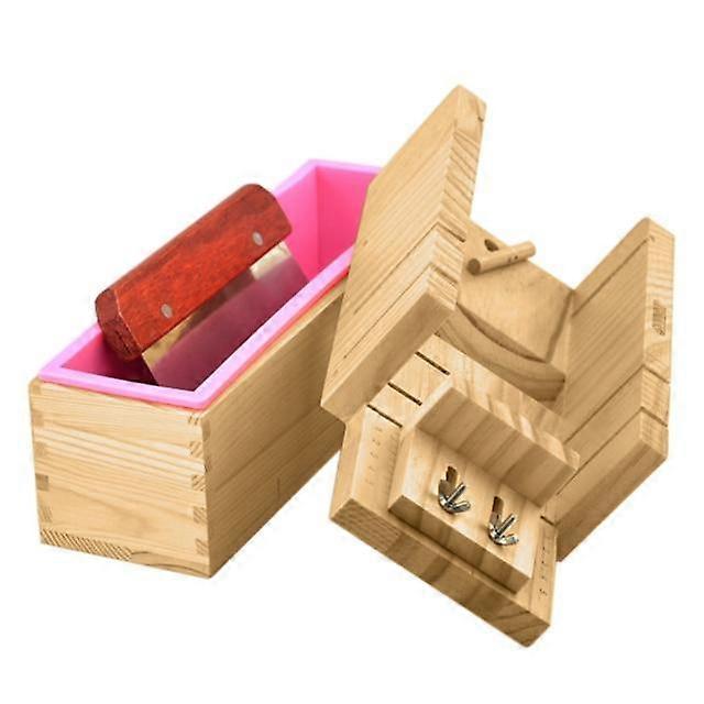 עובש סבון סיליקון עם קופסת עץ כיכר עוגת יצרנית חותך חותך בעבודת יד חומר סבון 