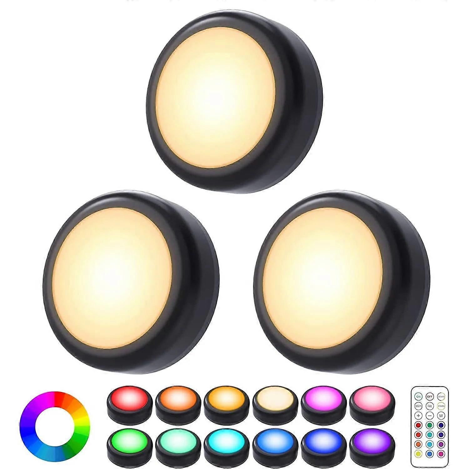 Rgbw Led Puck Night Lights, Remote Dimmable, Wireless Under Cabinet Lighting,