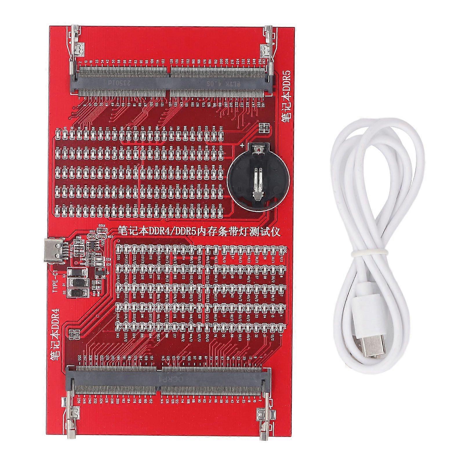 RAM Memory Tester Card DDR4 DDR5 2 in 1 Slot Diagnostic Analyzer for Laptop with LED Light Red