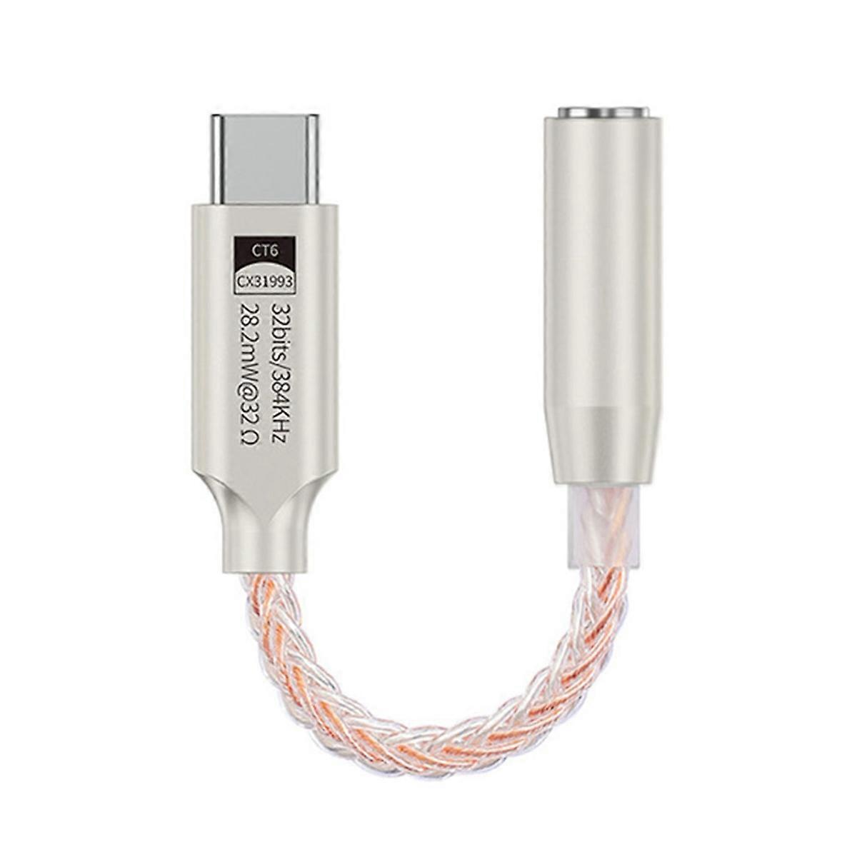 32-bitowy 384 kHz HiFi USB typu C do 3,5 mm adapter audio dekoder cyfrowego dźwięku wysokiej rozdzielczości gniazdo słuchawkowe konwerter AUX żółty