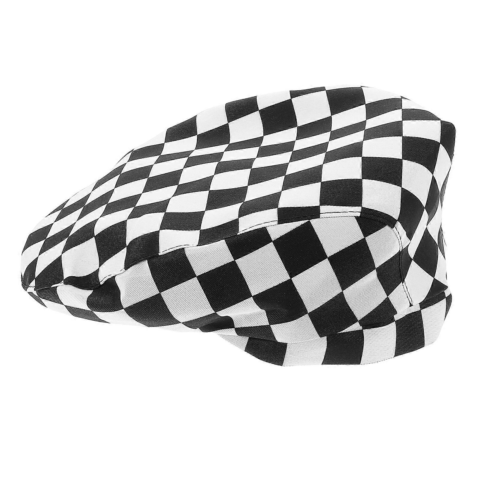 Cooking Chef Hat Checkered Print Beret Shape for Cafe Multi Polyester Hair Cover 1Pack