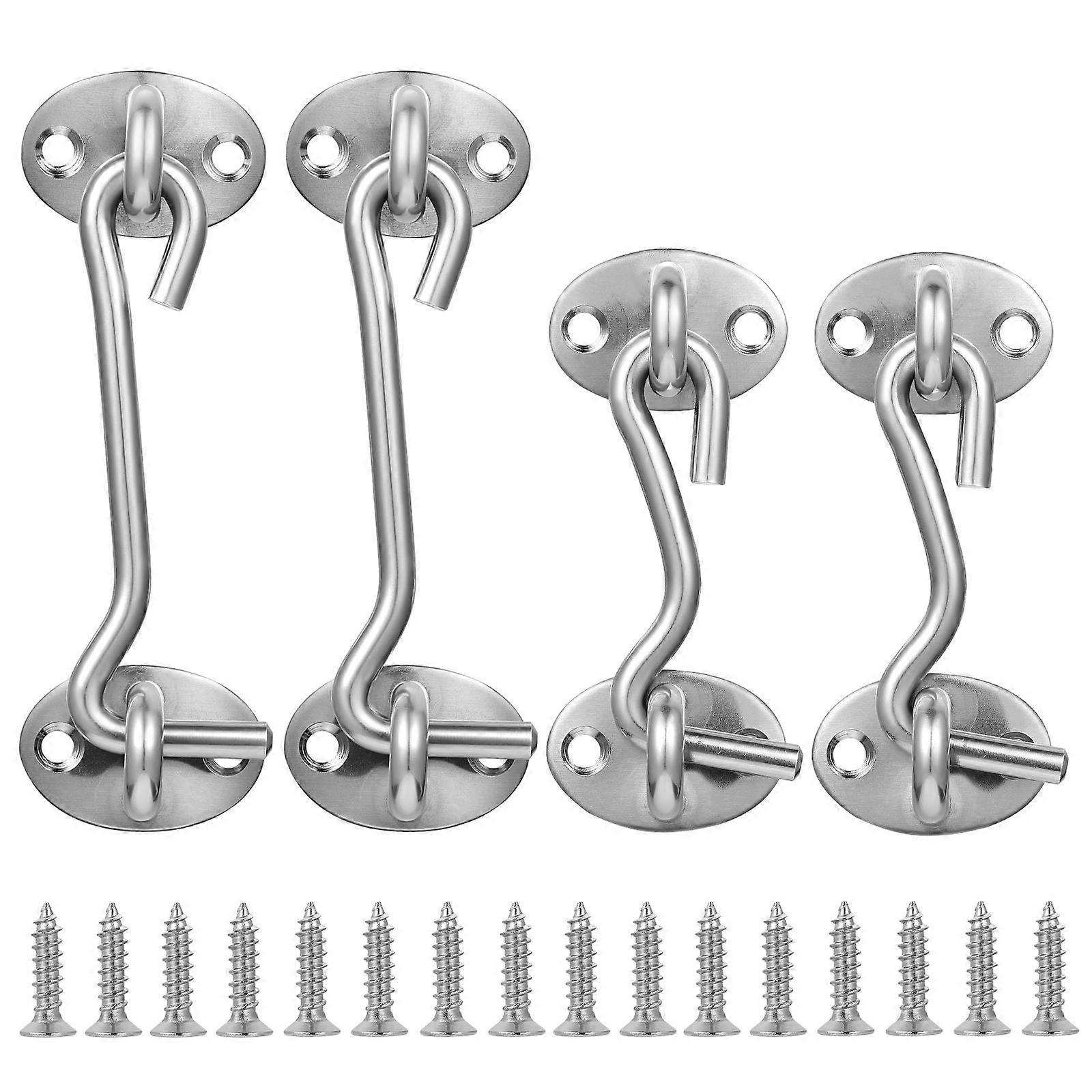 Gate Latch Hook and Eye Latches for Window Door and Garage Stainless Steel Silver for Security 4Pcs