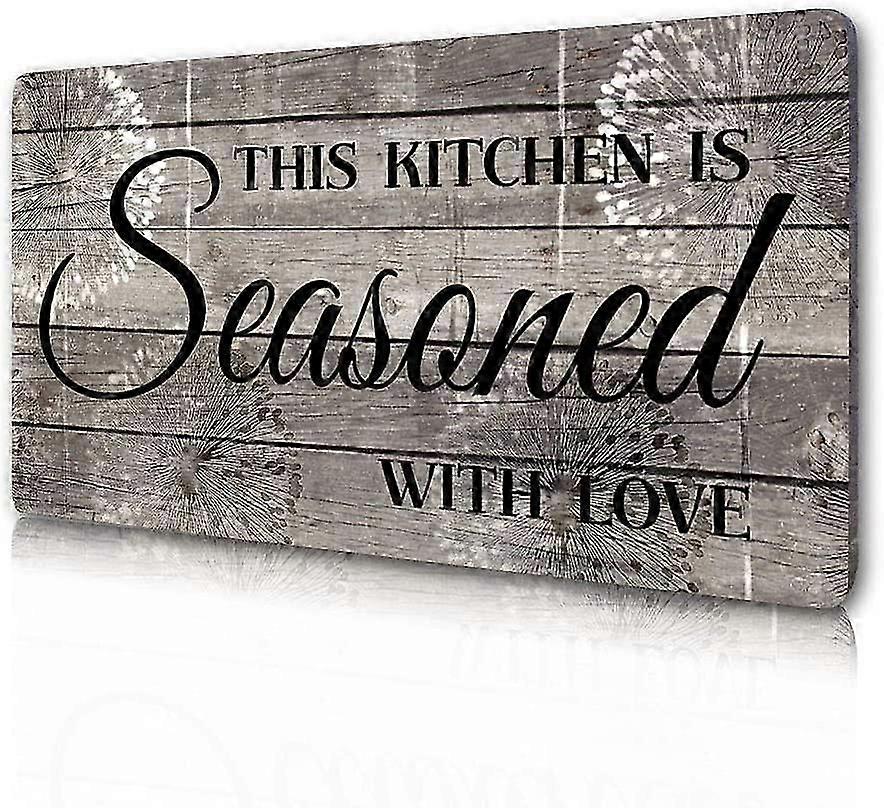 Rustic Kitchen Decorations Wall Art, Farmhouse Kitchen Decor-This Kitchen is Seasoned with Love-Printed Wood Plaque Kitchen Signs Wall Decor 16" x 8"