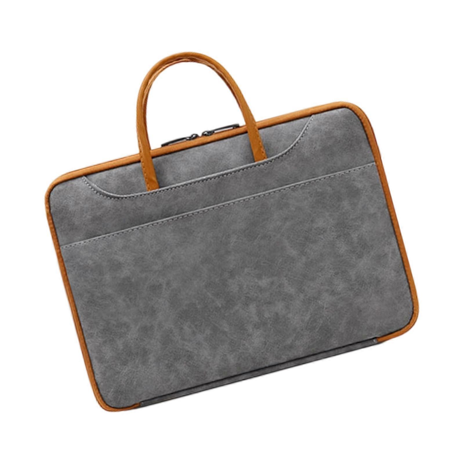 Leather Computer Case Waterproof Storage Bag Multiple Compartments Scratch Resistant Lining Easy Grip Handle  brown 16 inches