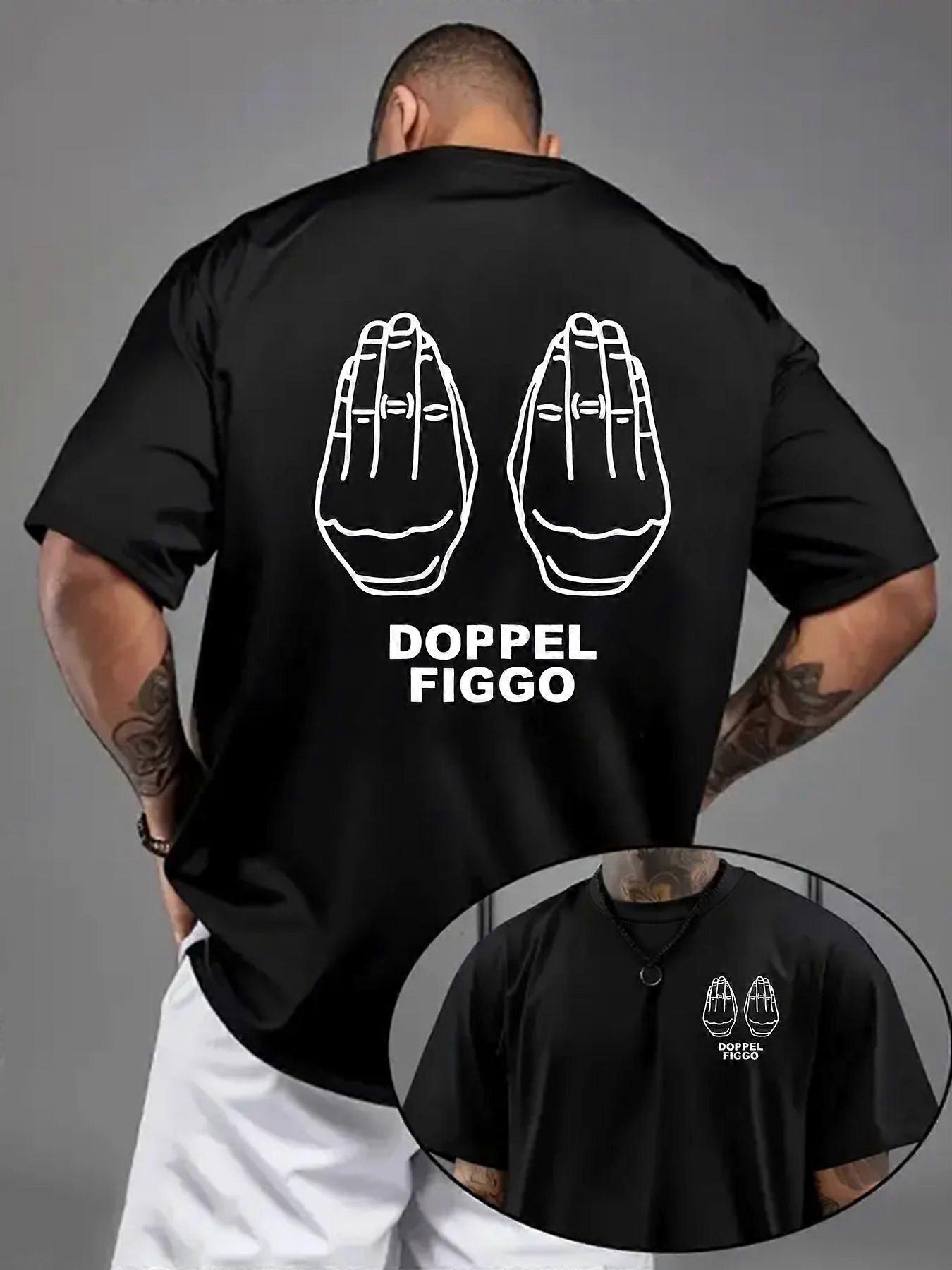 تي شيرت دوبل فيجو رسومي للرجال - قميص رياضي بطبعة خلفية مع حروف دوبل جريئة ، تي شيرت تجريب فضفاض لفنون الدفاع عن النفس - SADGJ47