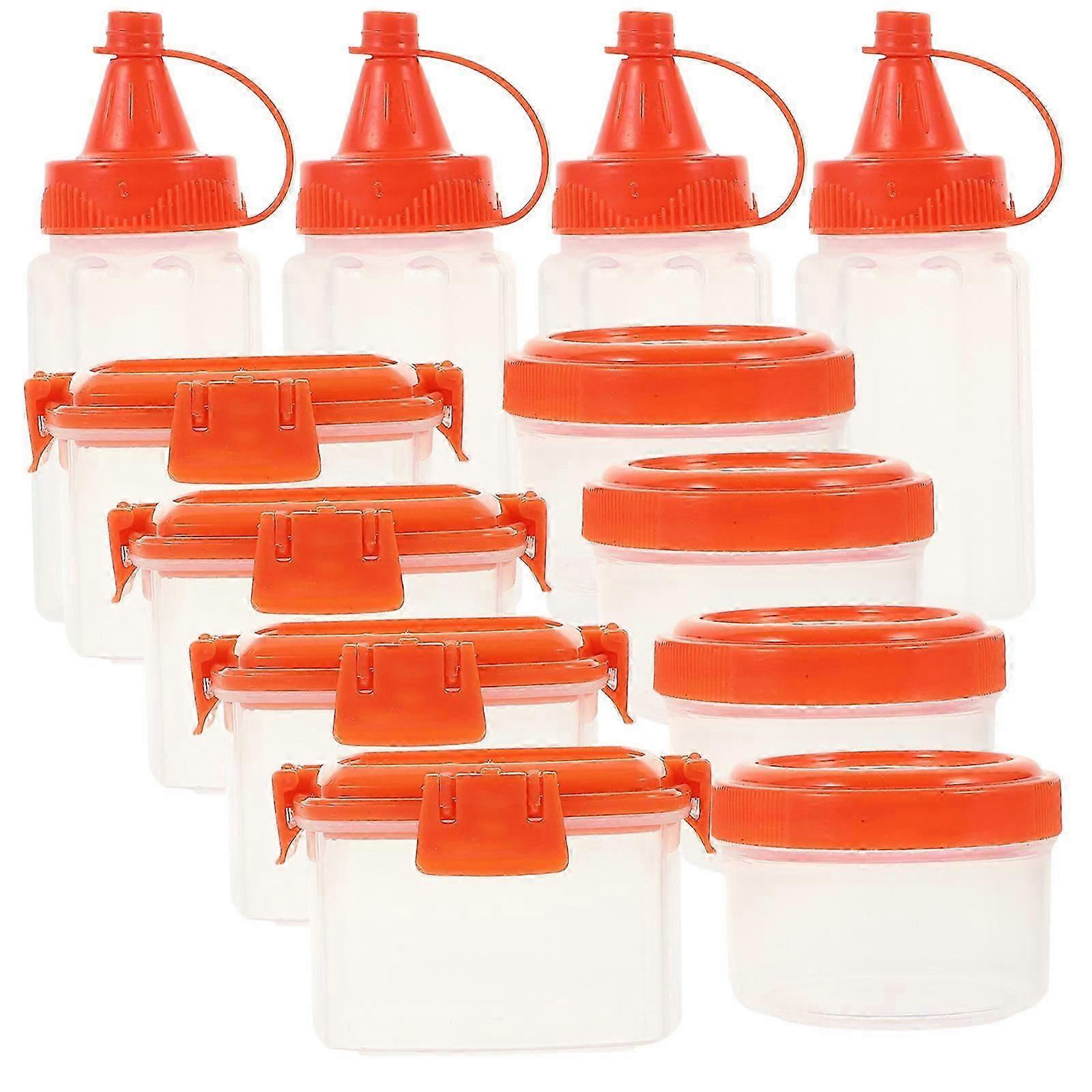 Reusable Plastic Sauce Boxes Square Seasoning Container for Home Red PP Material 1 Set