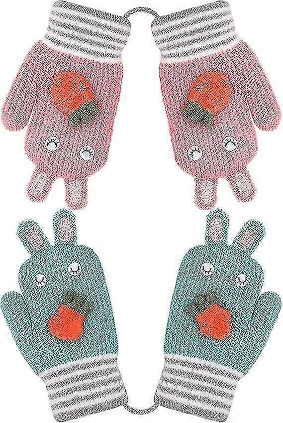 2 par barn stickade handskar plysch vinter varm för 1-3 år gamla pojkar flickor xmas gåva