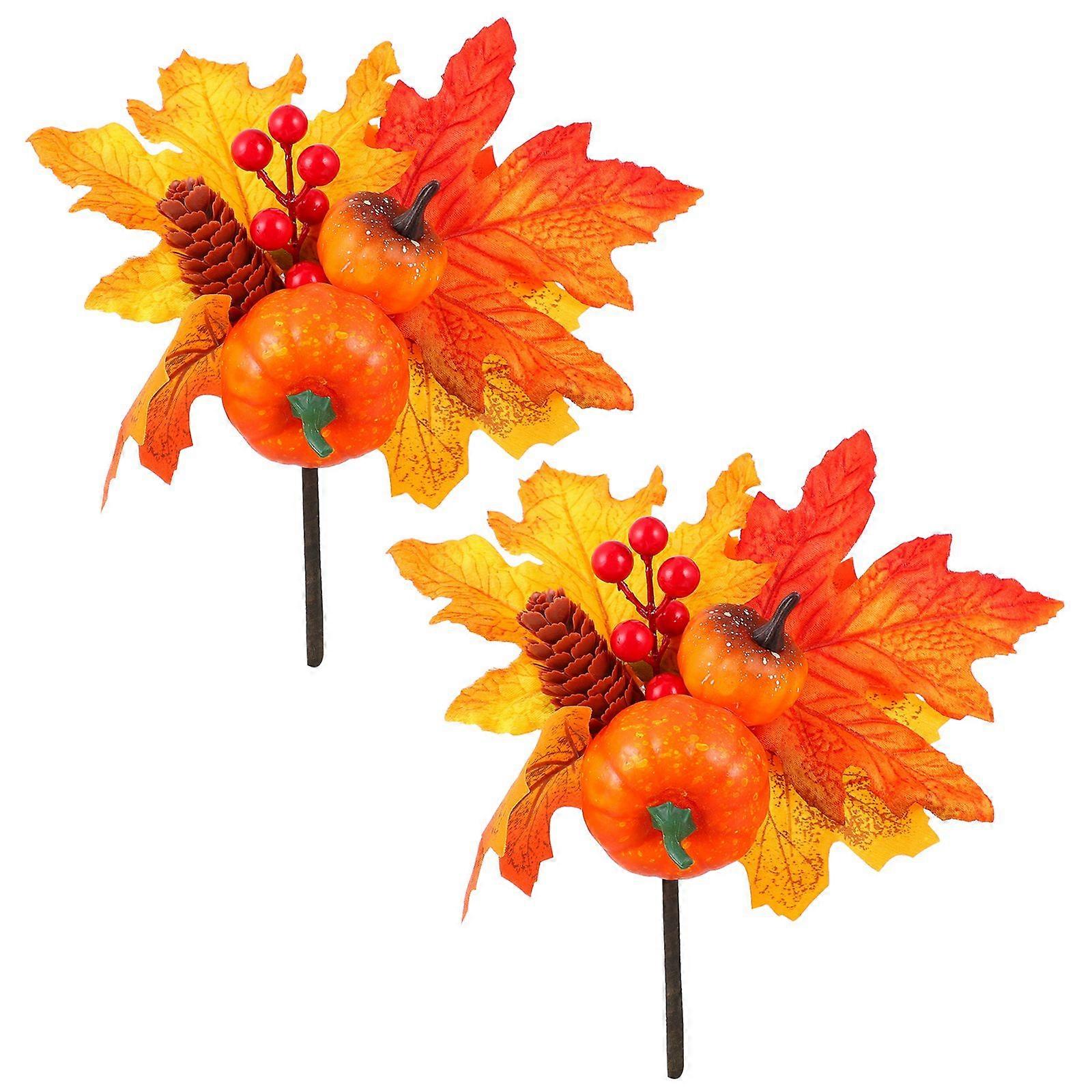 2pcs Halloween Maple Leaf Pumpkin Pine Cone Decoration Plug-In Autumn Props