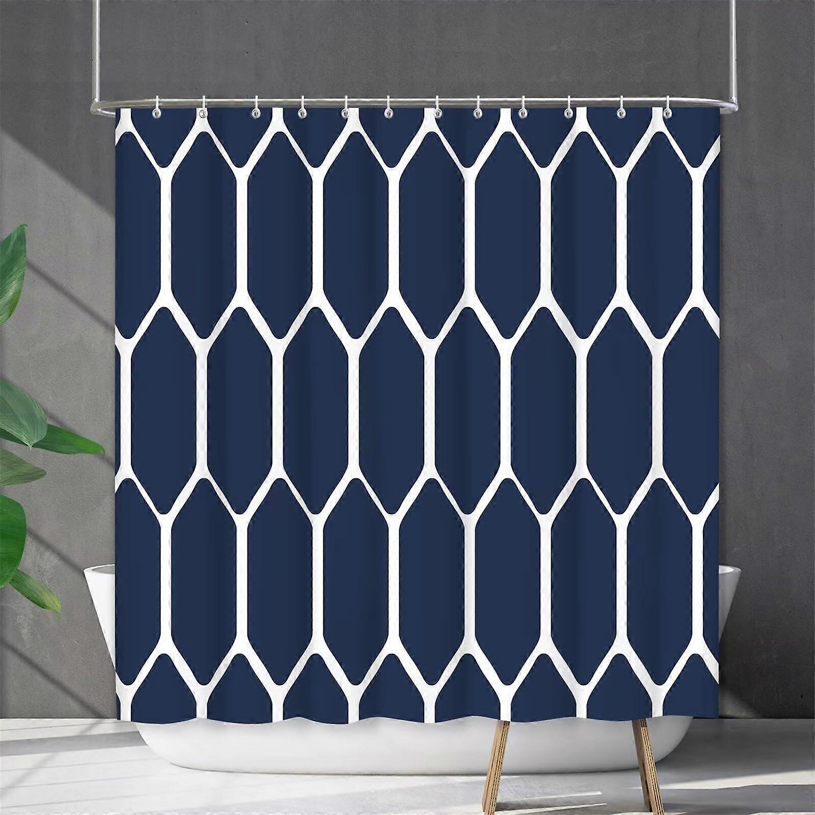 Shower Curtain Blue Geometry 3D Print Waterproof Polyester 230x180cm with 12 Hooks Washable Quick Dry Home Decor