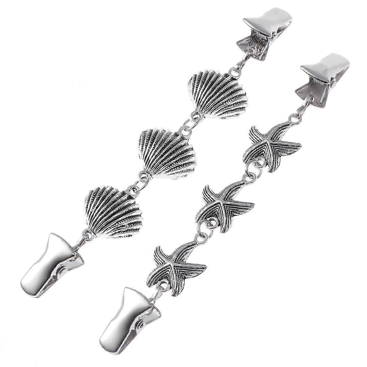 Sweater Chain Clips for Clothing 6Pcs Star and Shell Shape Silver Set