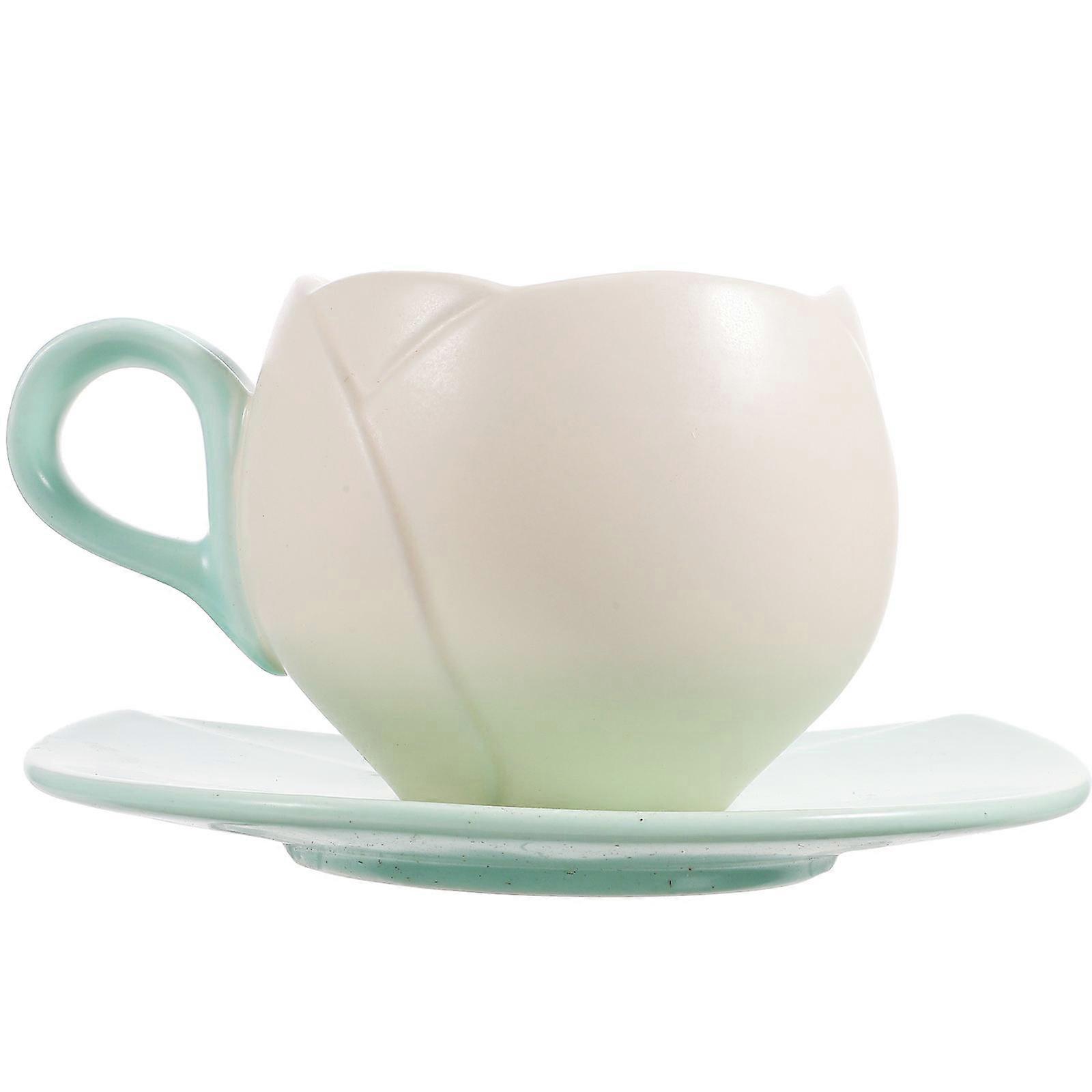 Home Use Ceramic Coffee Cup with Saucer 2Sets Beige Tulip Design