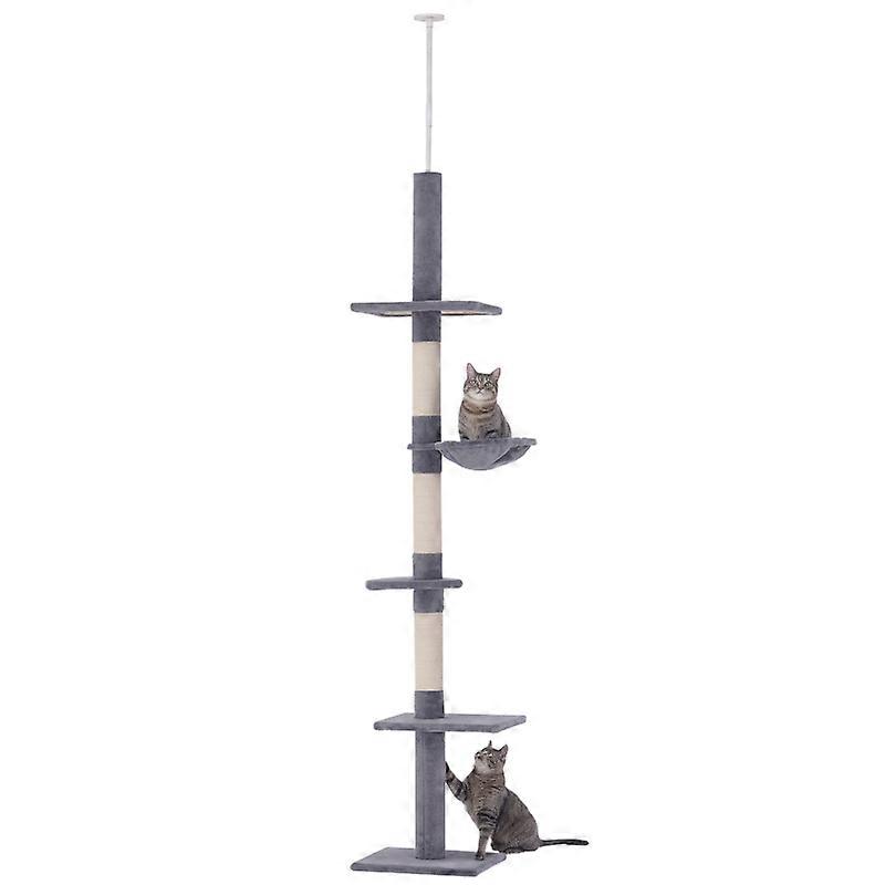 Adjustable Height Cat Tree Sisal Posts Stable Climbing Tower Gray