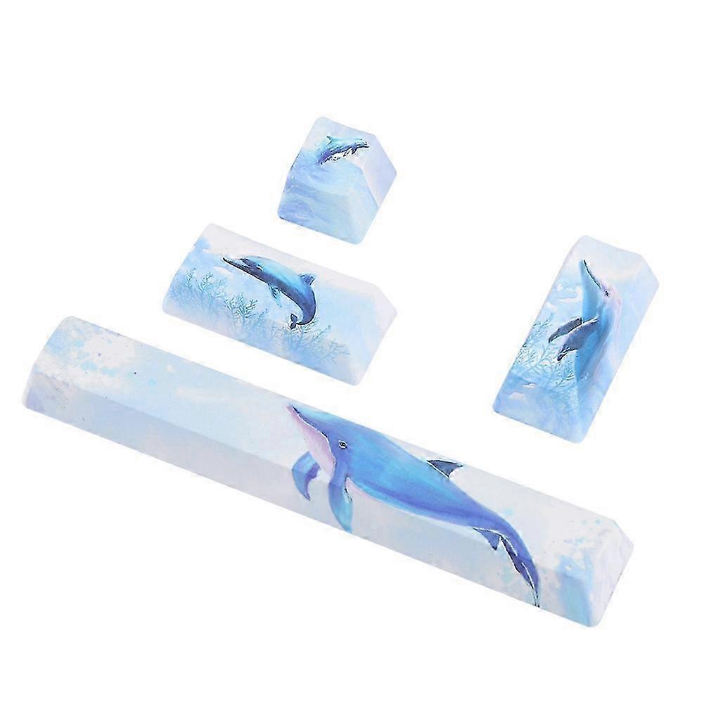 2025 DIY Dolphin Pattern Keyboard Keycaps SpaceEScEnterNumpad Enter Keycap for Mechanical Keyboard(Dolphin Pattern, 4Pcs )