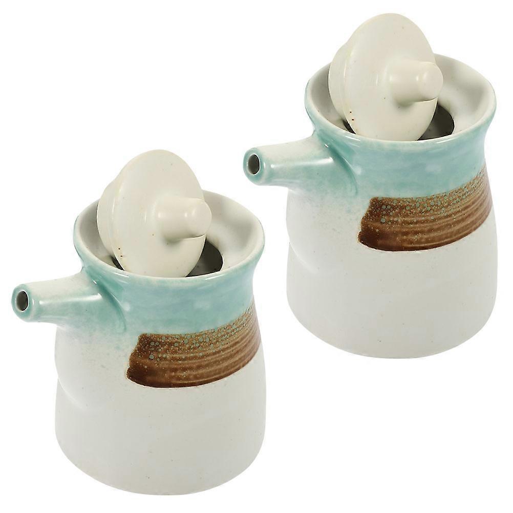 Soy Sauce Dispenser Bottle With Green Ceramic Material For Kitchen Use 2Pcs