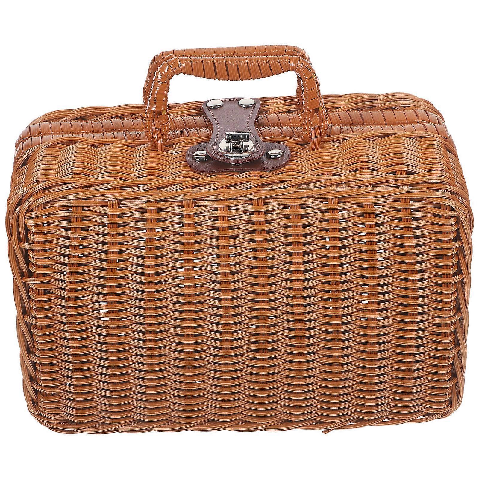 Imitation Rattan Suitcase for Storage 3Pcs Retro Style Woven Storage Case