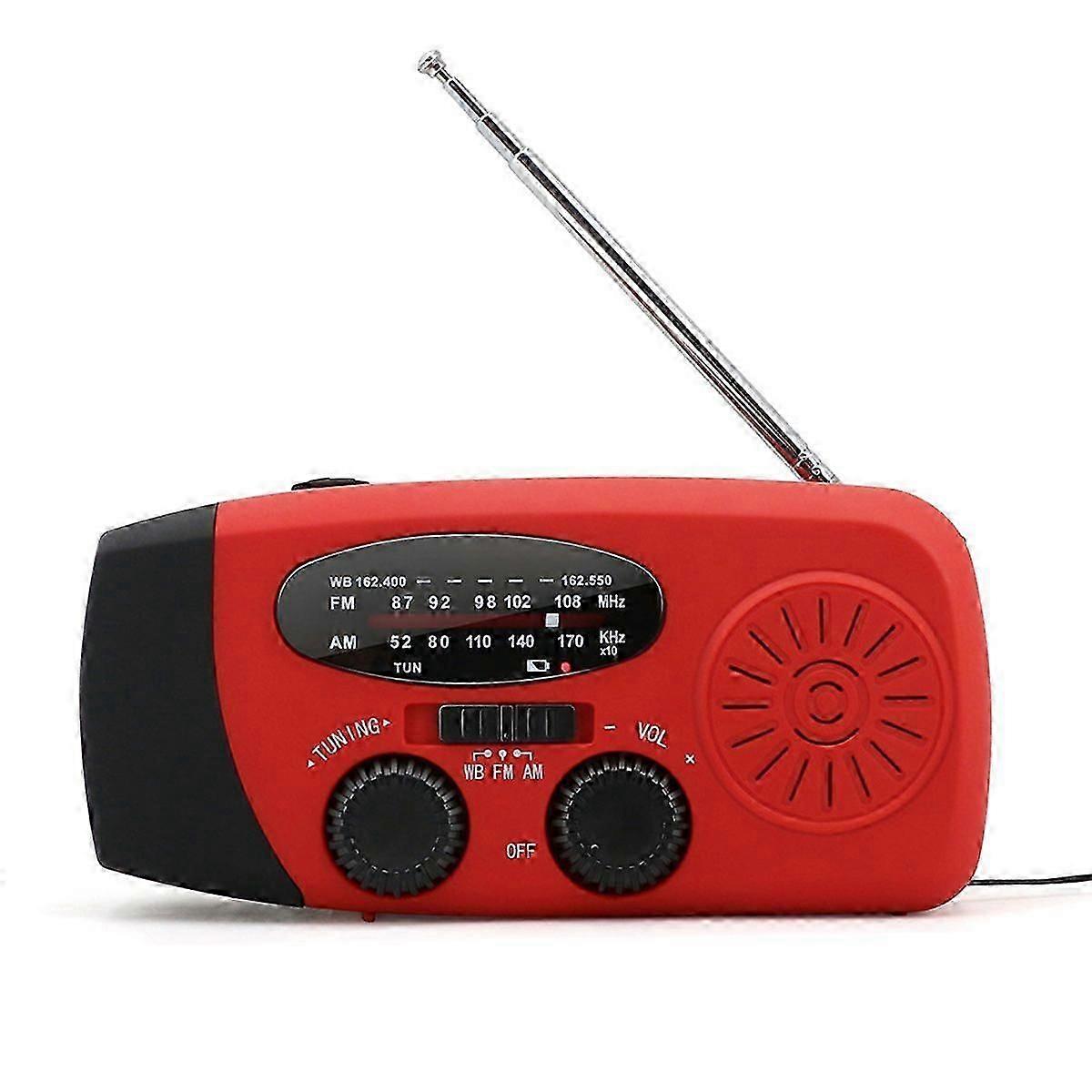 Emergency Radio Portable 3 Charging Ways Hand Crank Telescopic Antenna 3 Beads LED Flashlight Weather Radio Red