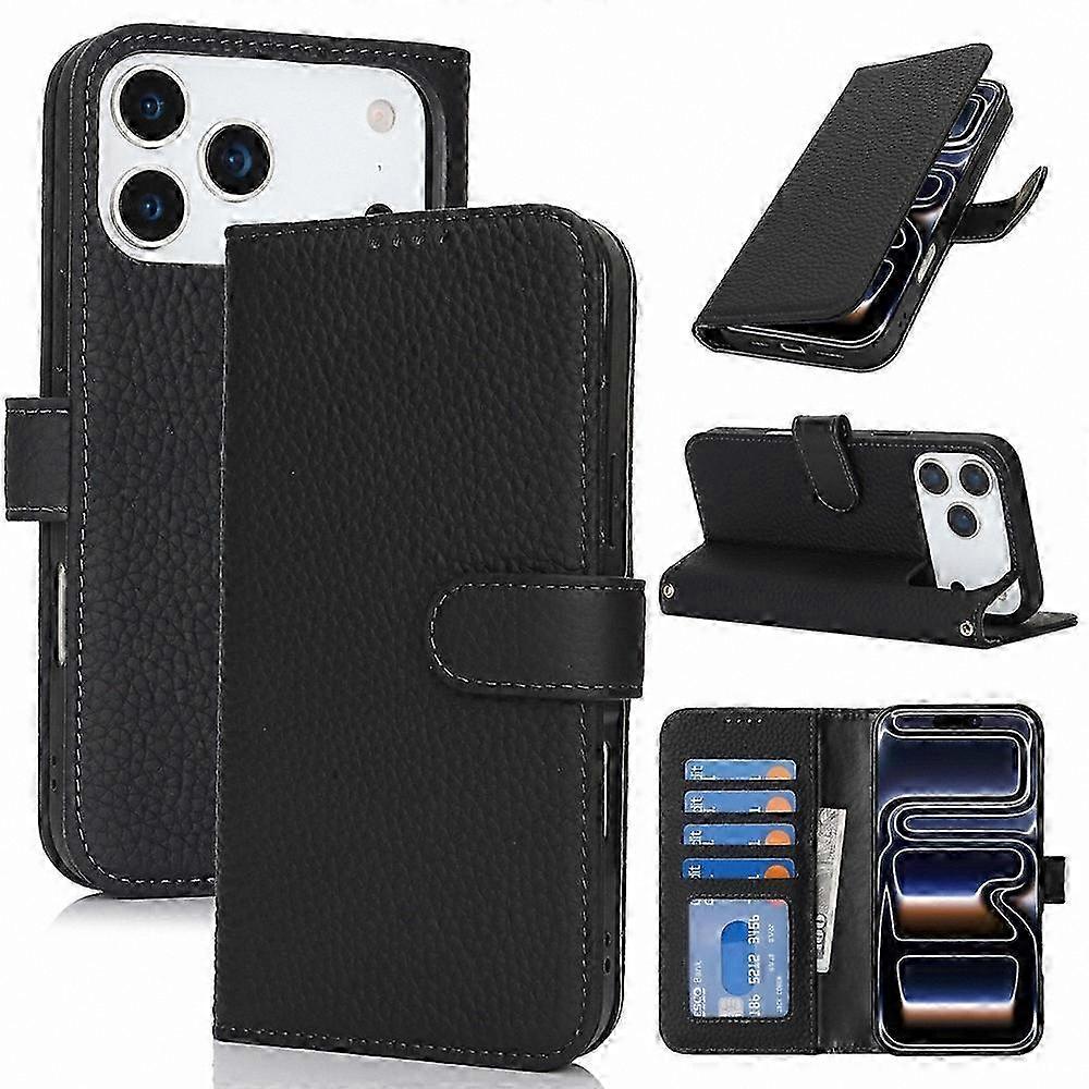 Leather Wallet Case with RFID Protection and Litchi Texture for  17 Pro Stand Function Phone Cover