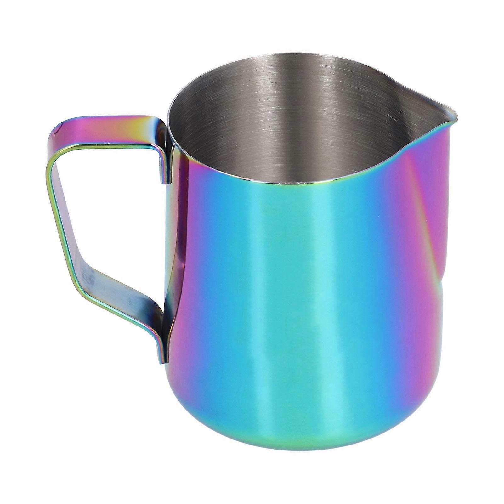 304 Stainless Steel Milk Frothing Pitcher with Inner Scale Colorful Pointed Mouth Milk Jug for Home