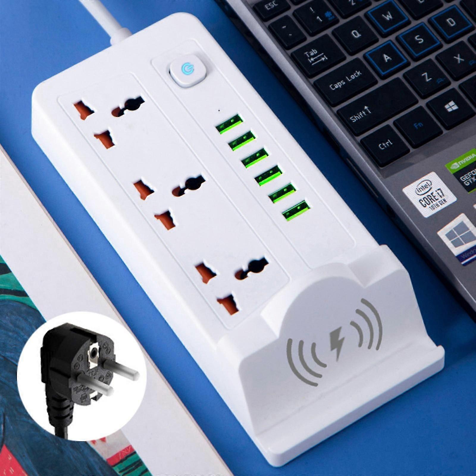 US Standard 110V Two Pin/three Pin Plug Multifunctional Socket With 6 USB Ports And Wireless Charging FLYE2803