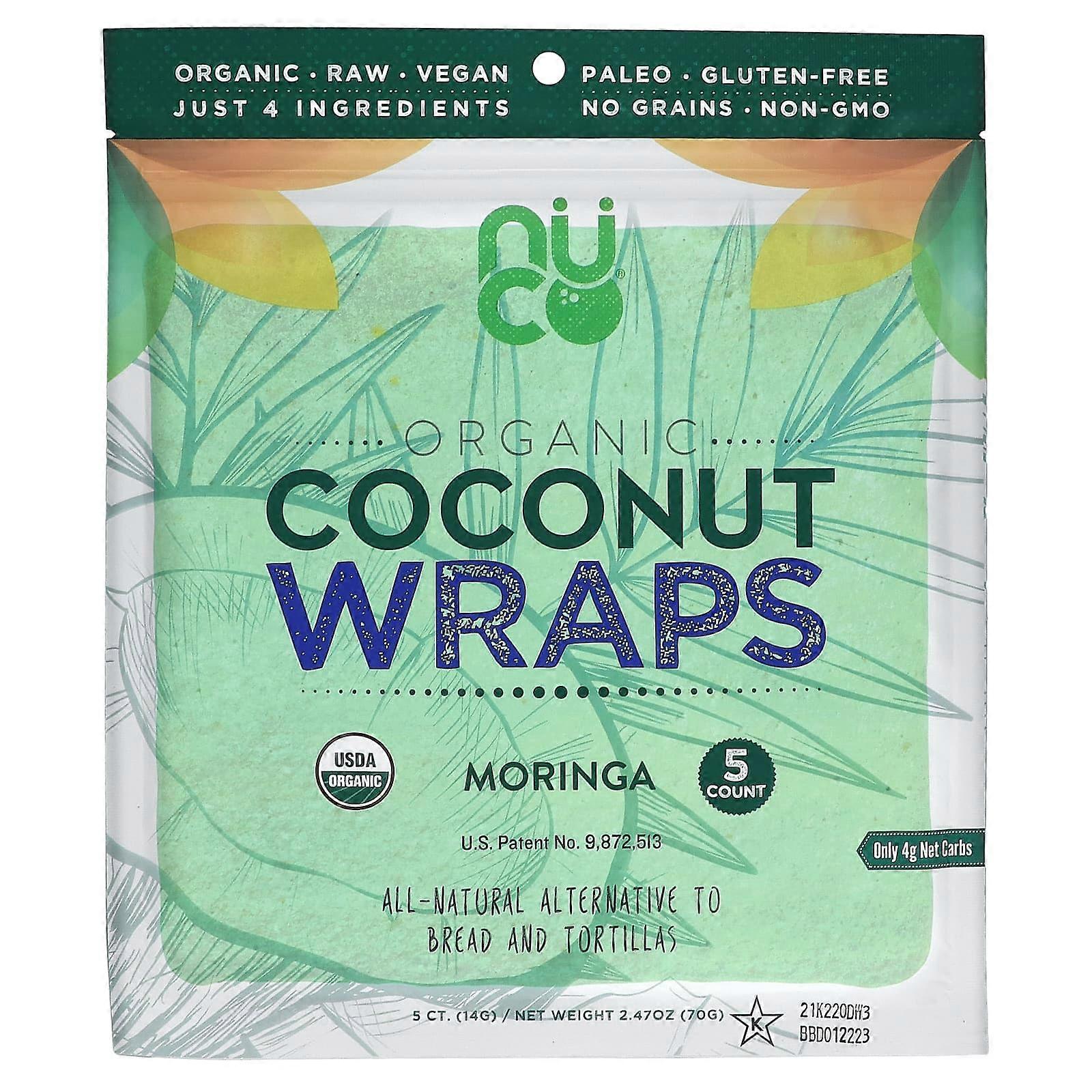 Organic Coconut Wraps, Moringa, 5 Wraps (14 g) Each