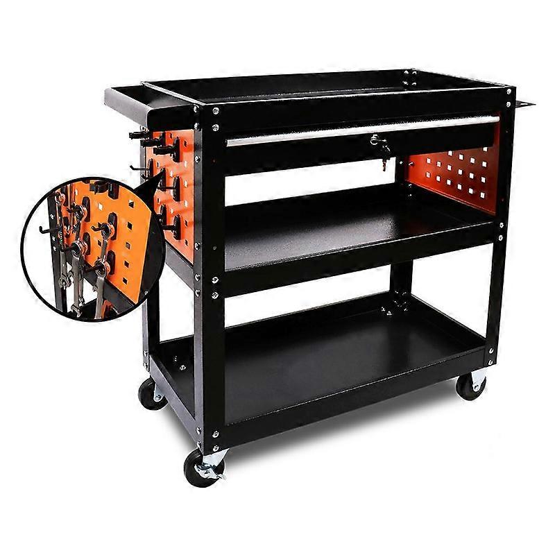 Horusdy Single Drawer Tool Storage Trolley Workshop Cart Chest Cabinet With Pegboard Hooks And Lockable Wheels Tool & Equipment Trolleys