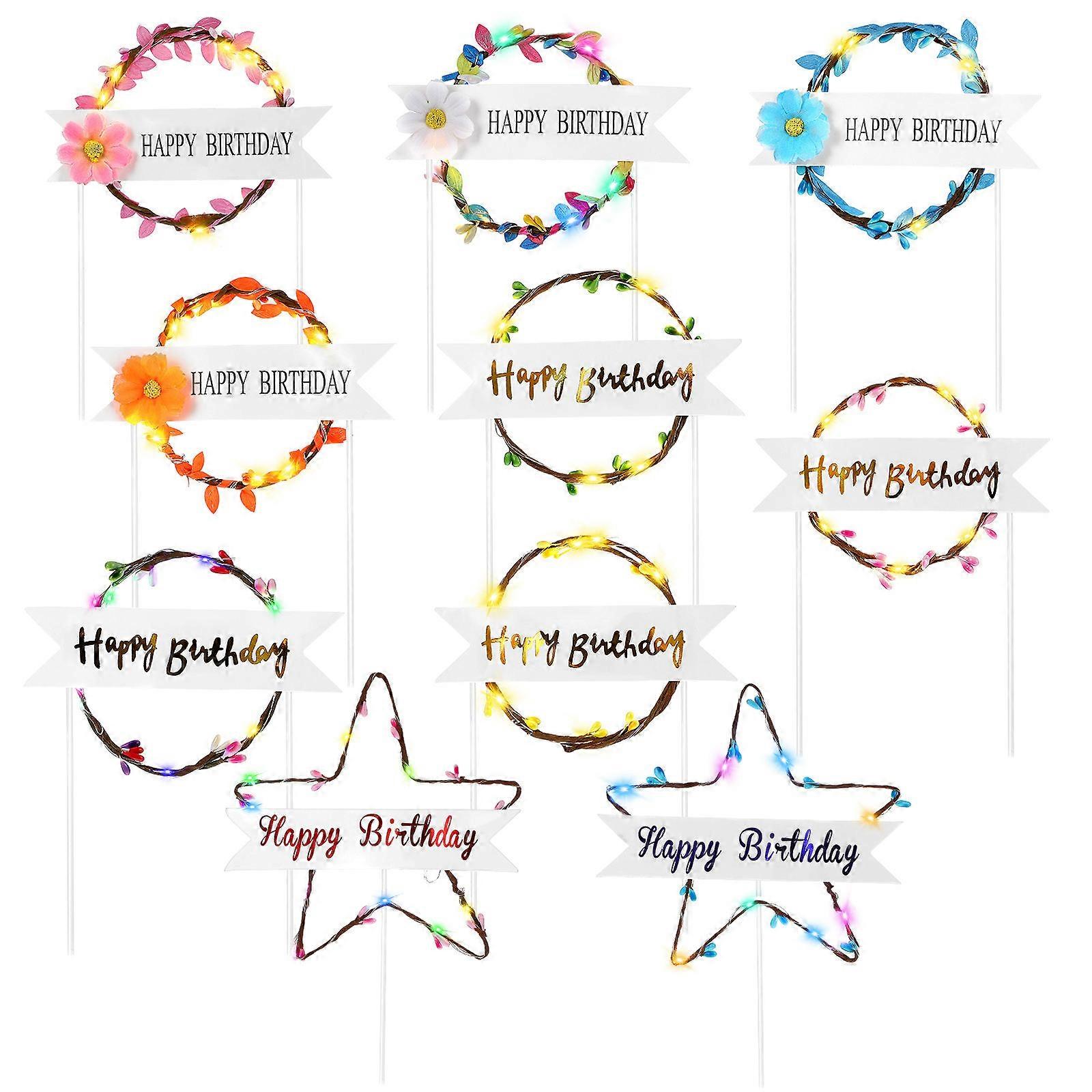 Lighted Birthday Cupcake Topper for Party Decoration 10Pcs Set
