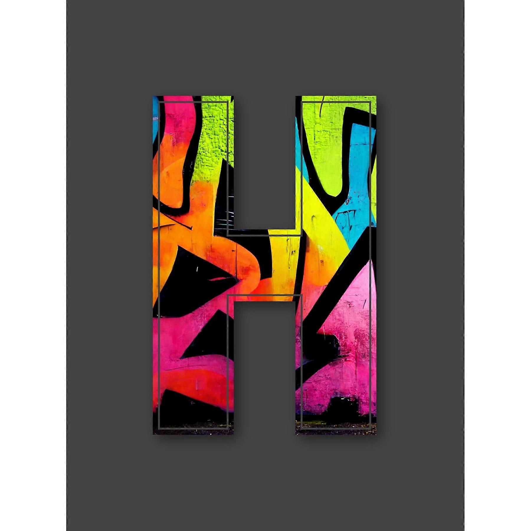 Letter H Neon Tagging Decorative Graffiti Mural Alphabet Initial Stencil Extra Large  Wall Art   Print-yezhiaaa1240