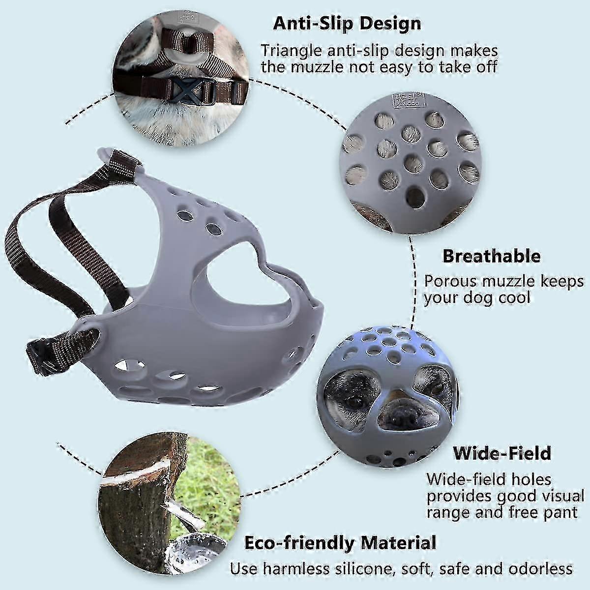 2025 Dog Muzzle For Short Snout Dogs, Soft Silicone Breathable Bulldog Muzzle For Biting, Chewing, Licking, Ideal For Flat-faced Dogs