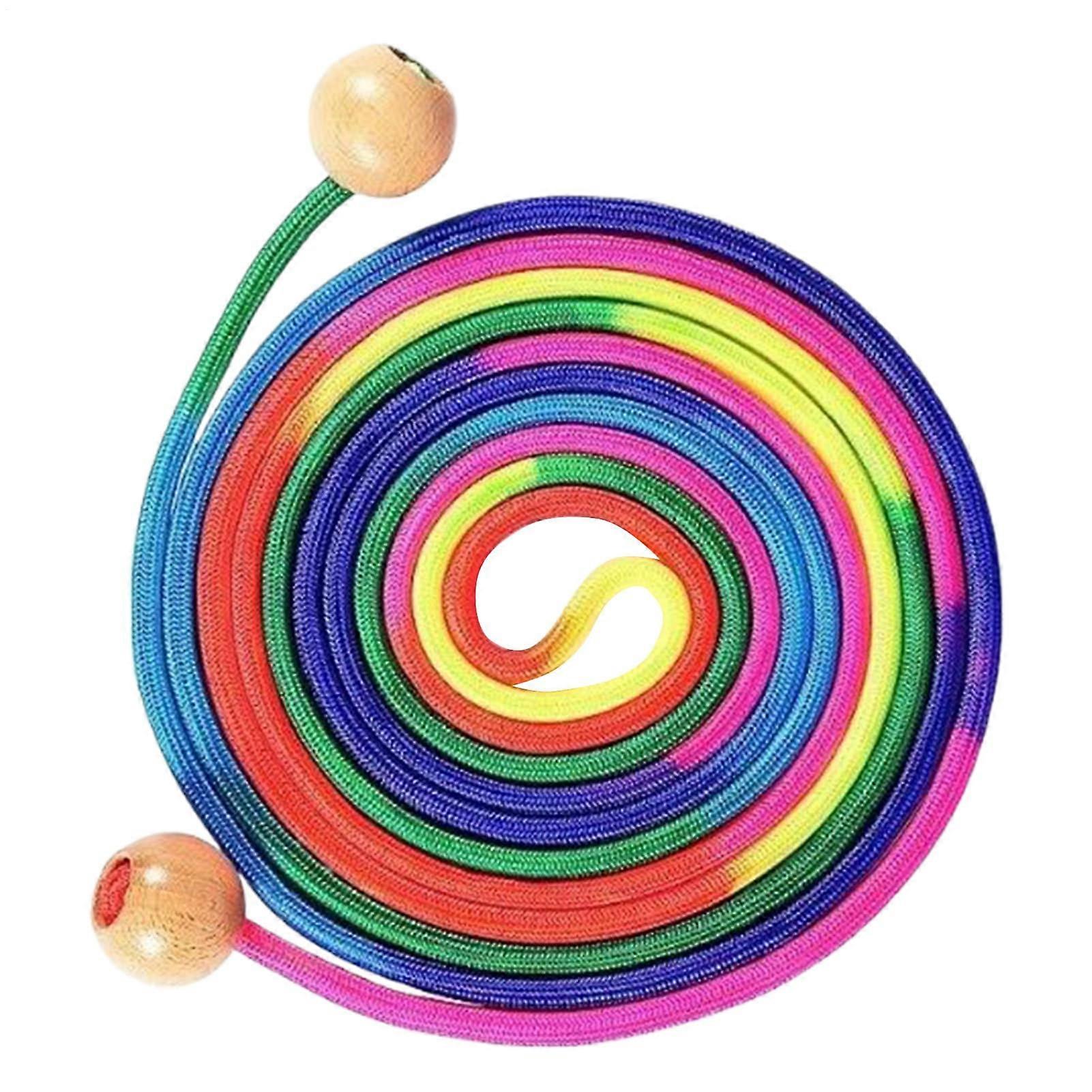 Long Jump Rope for Kids 16.4 Ft Rainbow Skipping Rope With Wooden Handle Adjustable Length Multiplayer Jump Rope