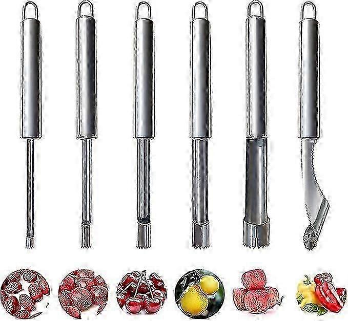 6 Pieces Corer and Pitter Fruit & Vegetable Multi-Function Stainless Corer and Pitter Remover Set for Apple, Pear, Cherry, Jujube, Red Dates, Berry