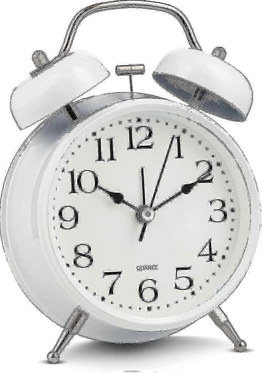Extra Loud Analog Alarm Clock with Twin Bells, Retro White, Silent Non-Ticking, Quartz Battery Operated, Backlight, Vintage Bedside Table Desk Decor