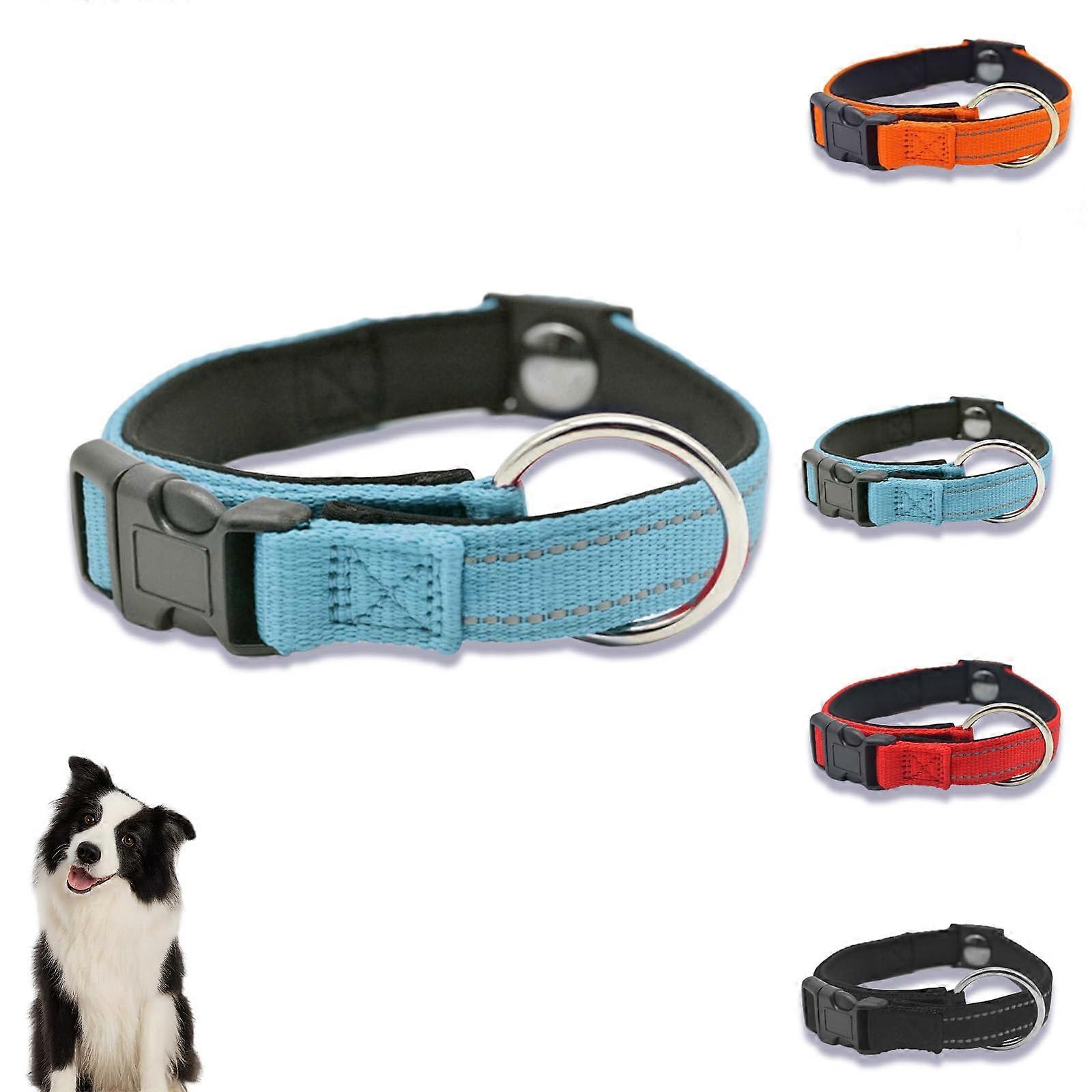 Magnetic Dog Collar DoubleLayer Fabric Breathable Reflective Adjustable Blue Training