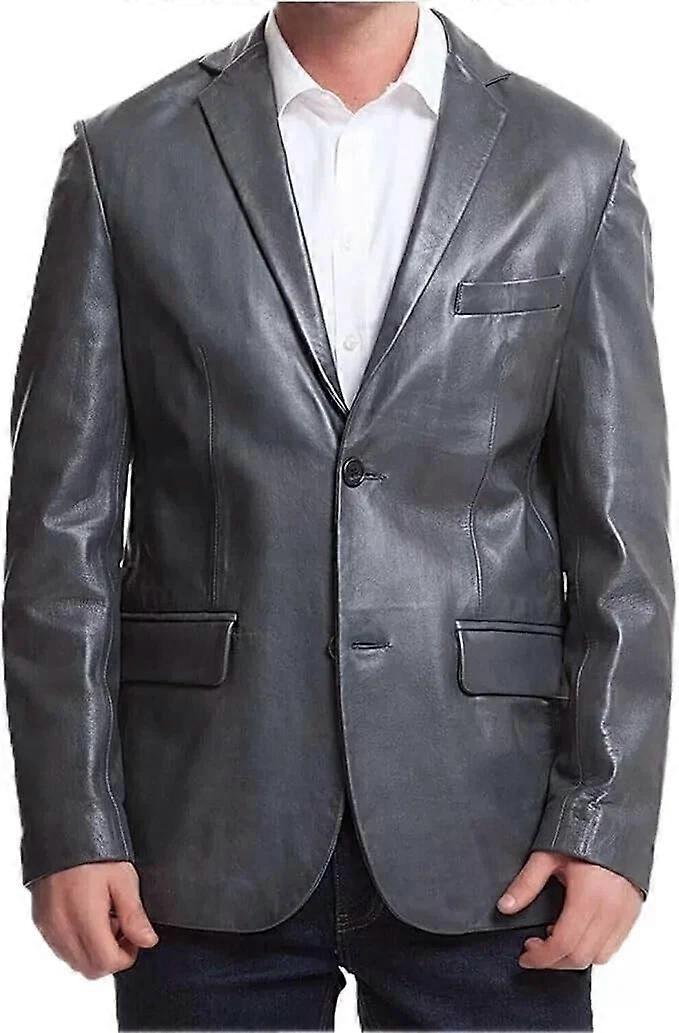 Lambskin Formal Stylish Men Blazer Gray Two Button Handmade Genuine Leather