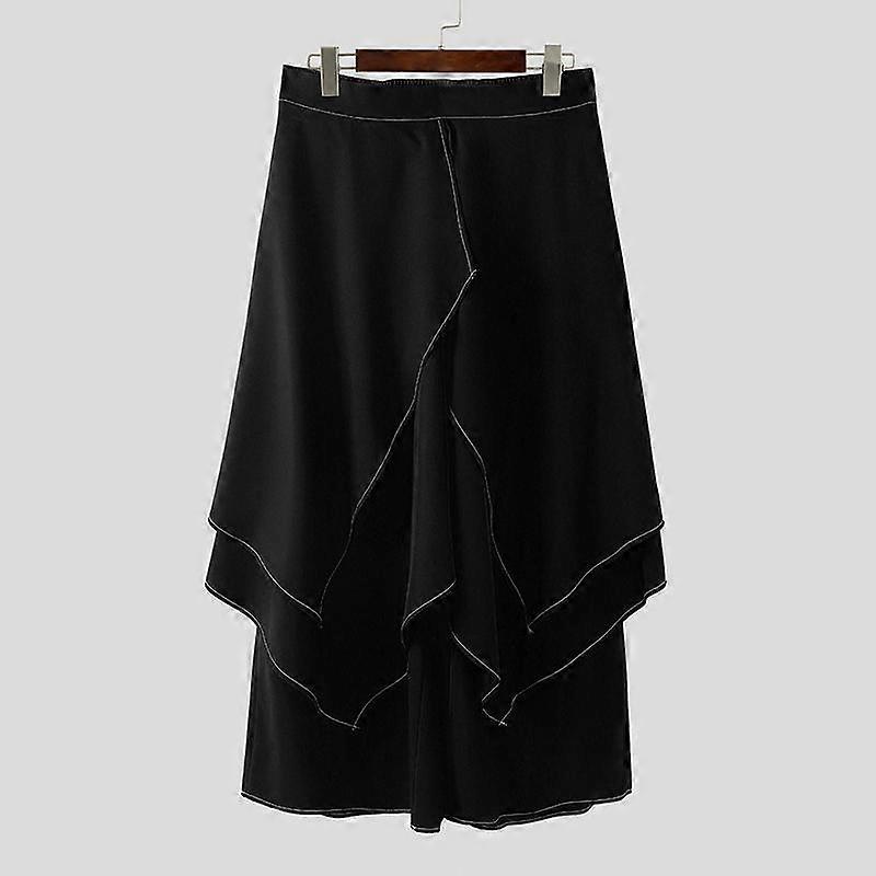 INCERUN Men Back Elastic Waist Front Irregular Layers Casual Loose Long Pants Trousers