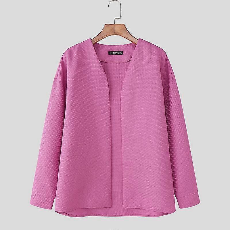 INCERUN Men Collarless Long Sleeve  Open Front Casual Loose Texture Coat Cardigan