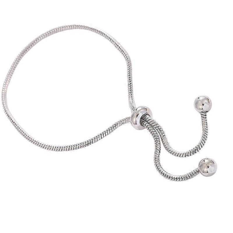 Not sensitive Copper Adjustable Bracelet Snake Bone Chain Structure Beaded Slider Closure Effortless Style  Silver