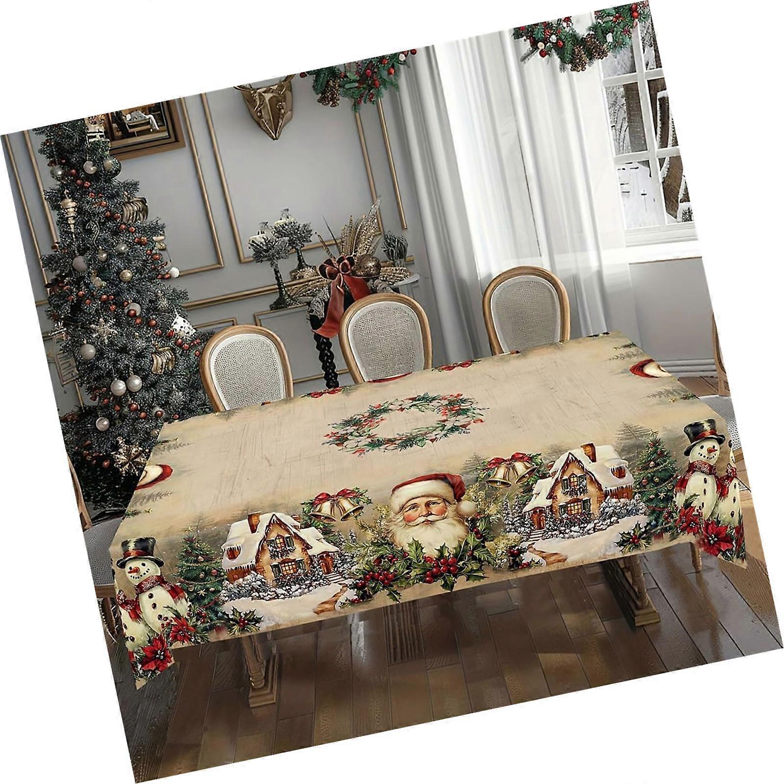 Reusable Christmas Tablecloth Polyester Fabric Holiday Dining Decors Stains Proof Washable Table Cover Multiple Size Multicolor