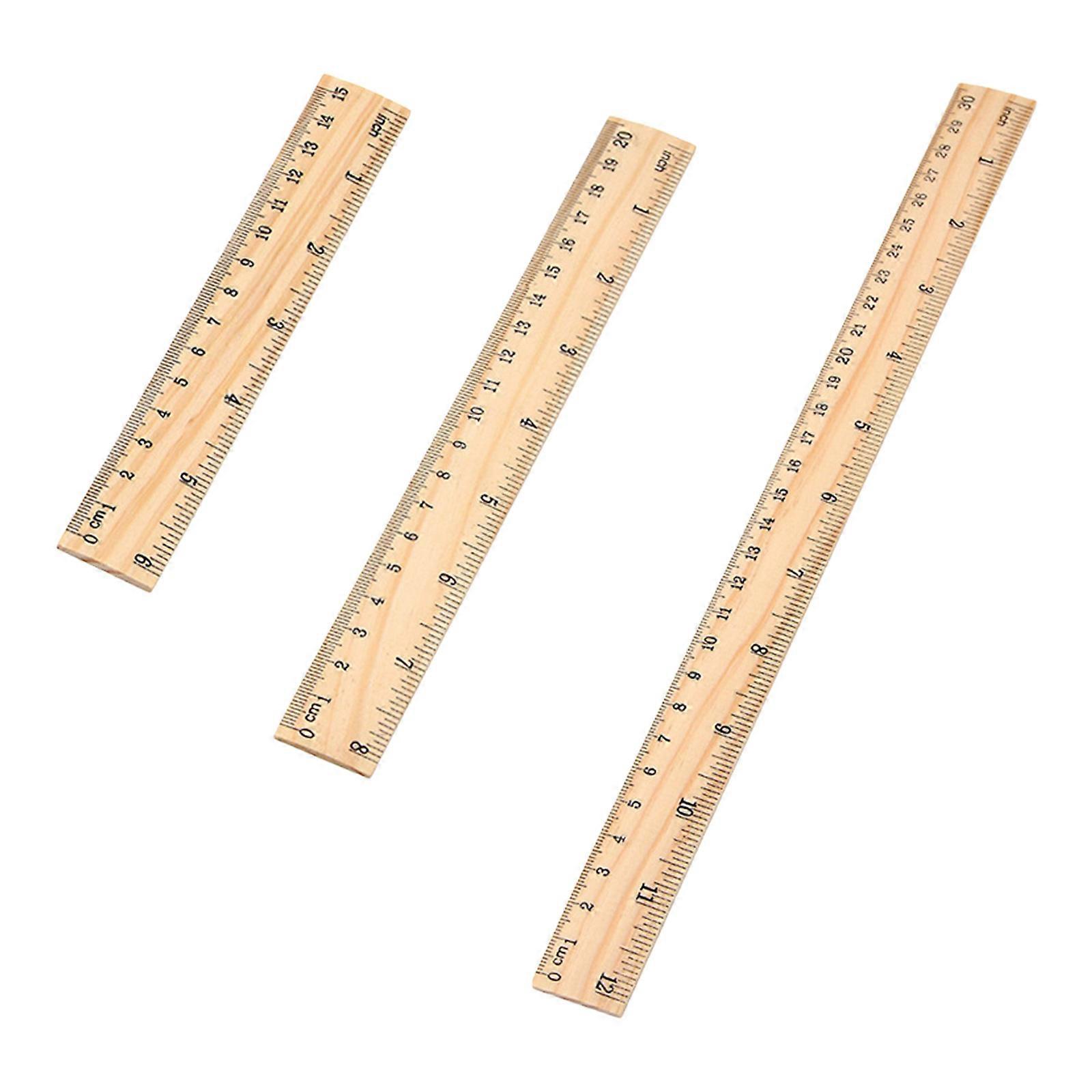 3Pcs Wooden Ruler Math Engineering Drafting Measuring Tool with Double Scale Marking for Technical Drawing Multicolor