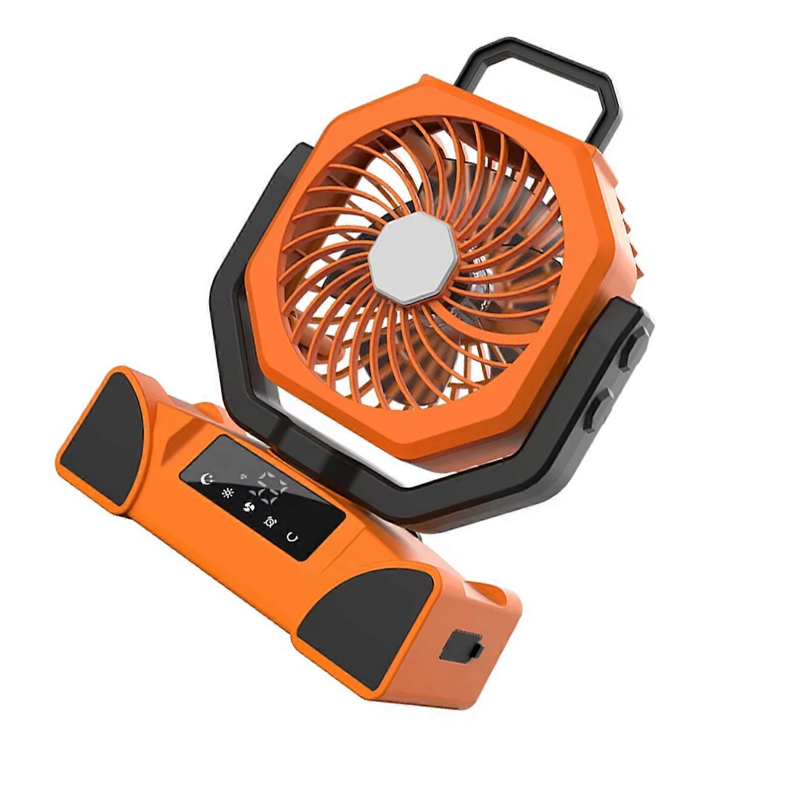 مروحة USB قابلة للشحن مع ضوء 20000 مللي أمبير بطارية مكتب مروحة تخييم مروحة سفر مروحة نسيج بلاستيكي للتخييم في الهواء الطلق اللون البرتقالي