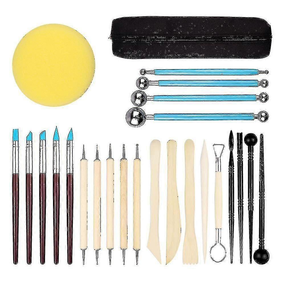 25pcs Clay Sculpting Tools Kit Clay Modelling Tools Wooden Polymer Clay Tools Rubber Pottery Tools Ha