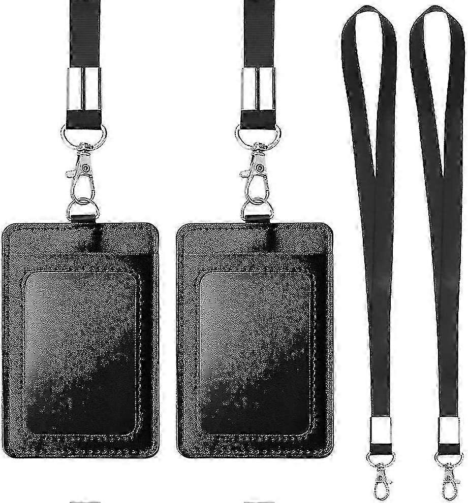 Porta-crachá de identificação preto com cordão destacável - Pacote com 2