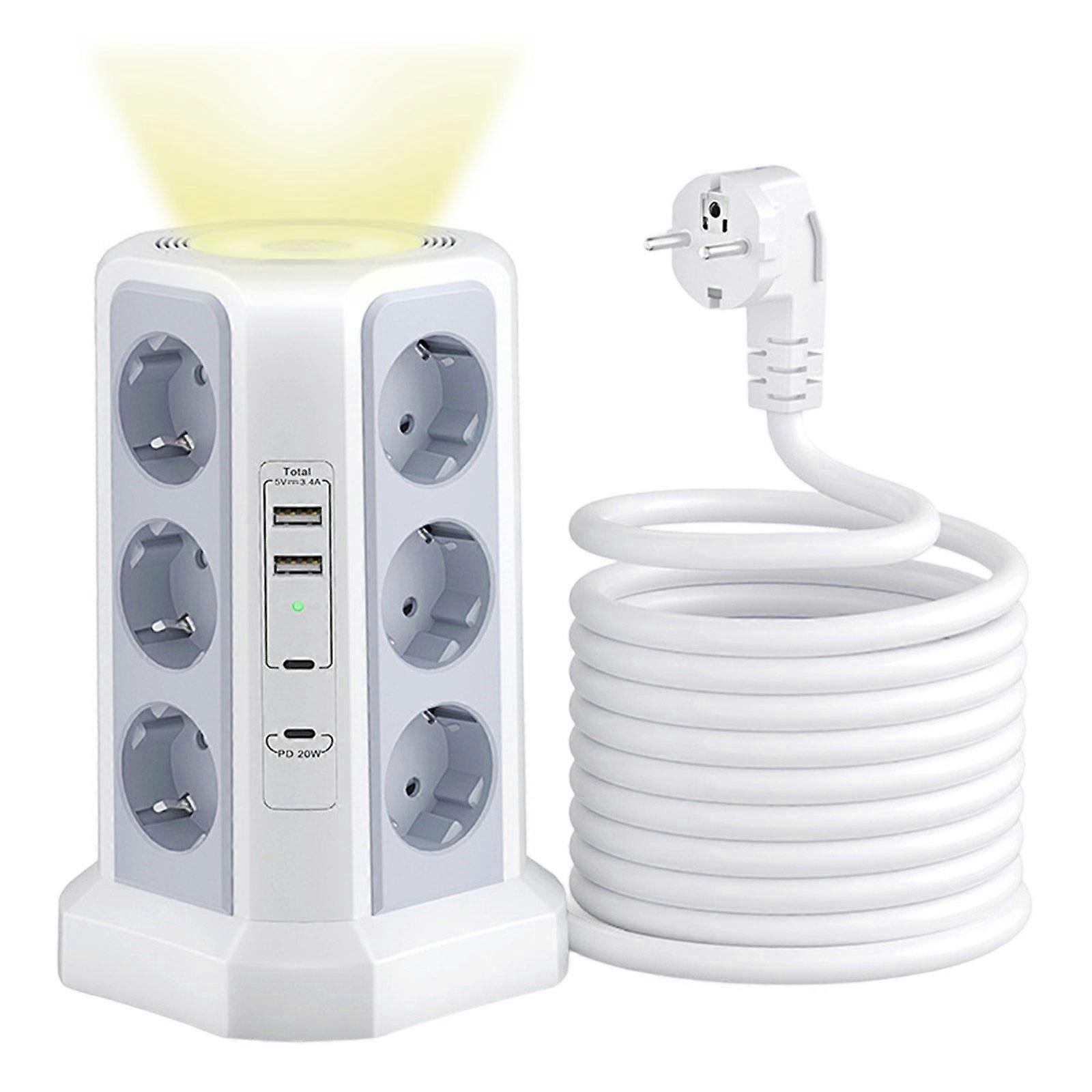 10A 250V 2500W Tower Power Strips 12 Position Socket Vertical Eectrical Plug Tower Outlet Socket Surge Protector Multicolor