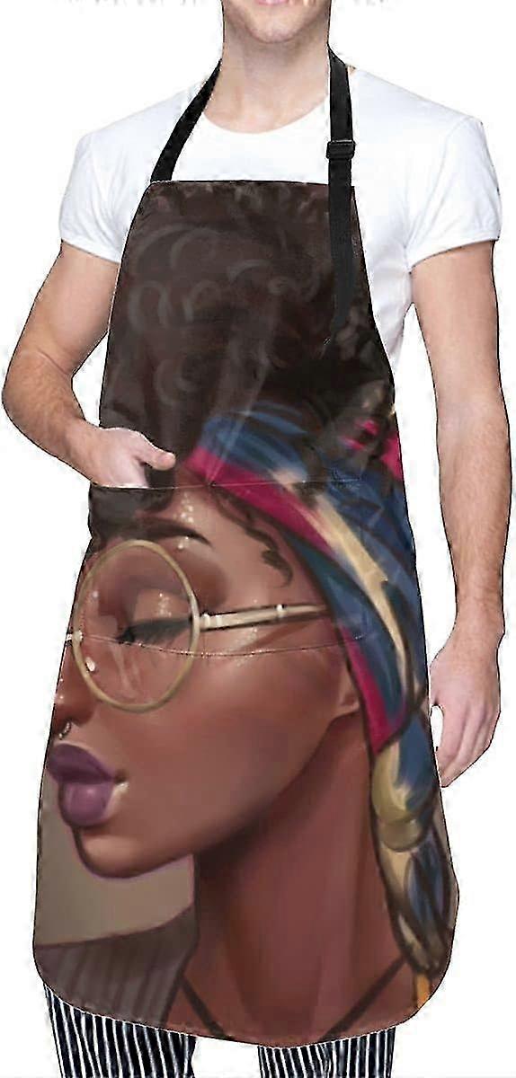 Adjustable Apron, Afro Design, Waterdrop Resistant with Pockets