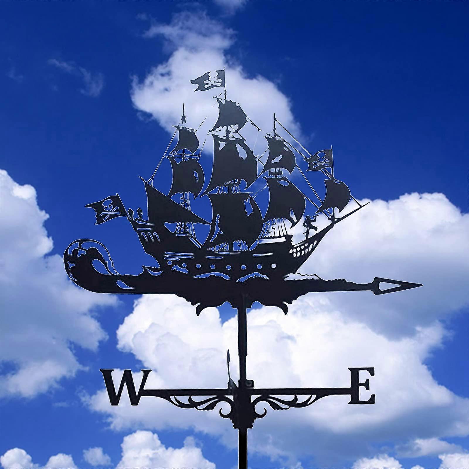 Weather Vane Garden Stake with Pirate  Ornament for Yard Wind Direction Indicator
