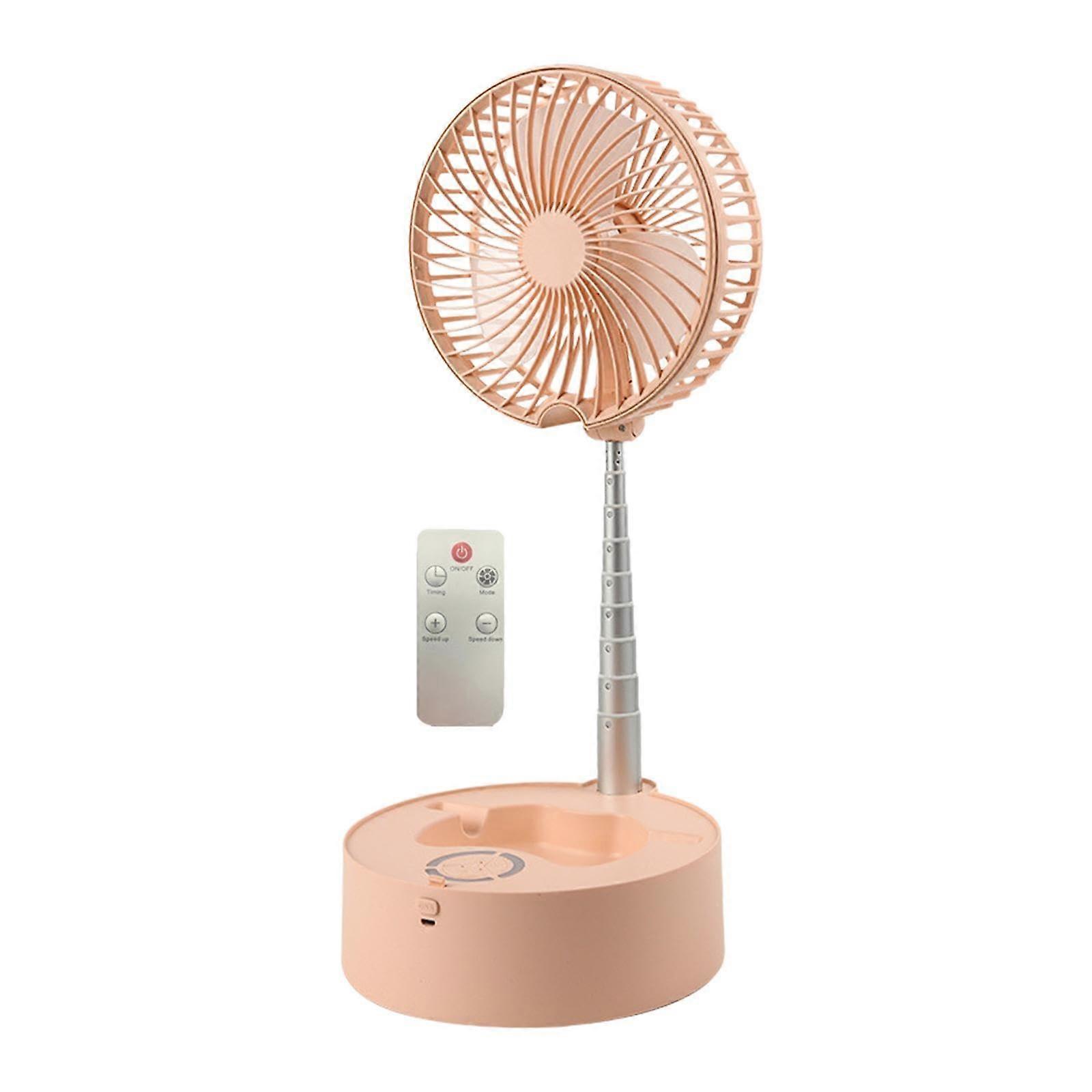 Portable Standing Fan Telescopic Adjustable Height Foldable USB Rechargeable with Remote, Pink