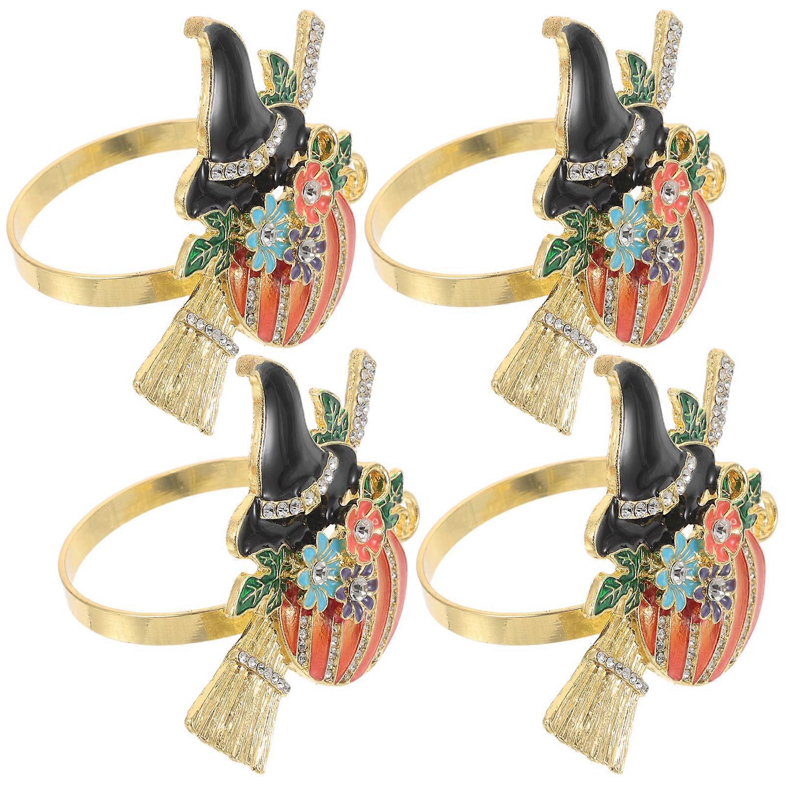 Pumpkin Napkin Rings Alloy Material for Halloween Dinner 4Pcs Set