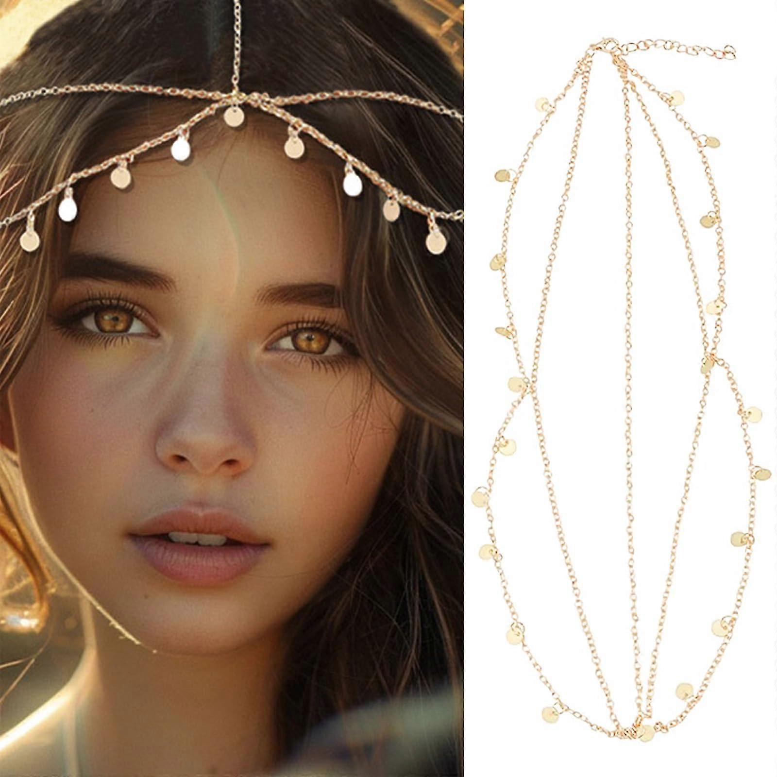 Gold Head Chain Bohemian Headpiece with Elegant Layered Design for Bridal and Festival Wear