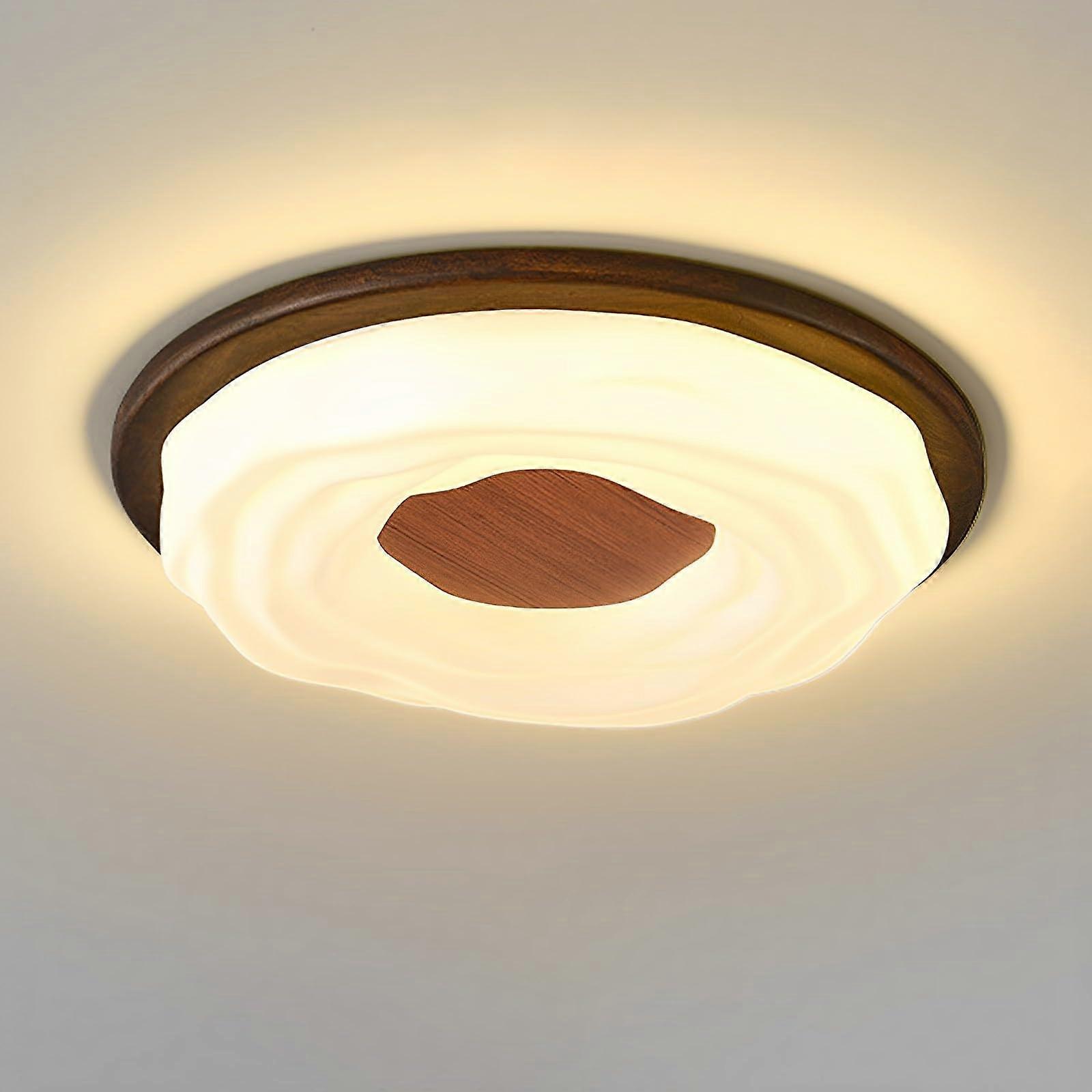 LED Flush Mount Ceiling Light Walnut Wood Round Warm Modern Design Energy Saving for Bedroom 43CM